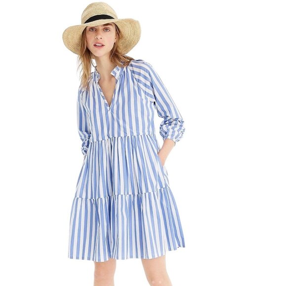 J.Crew Dresses & Skirts - J.Crew Striped Tiered Cotton Dress XL Blue & White